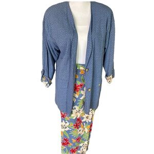 Vintage Chaus Women 2Pc Jacket & Skirt Floral Chip 100% Cotton Gauze Size 12 NOS